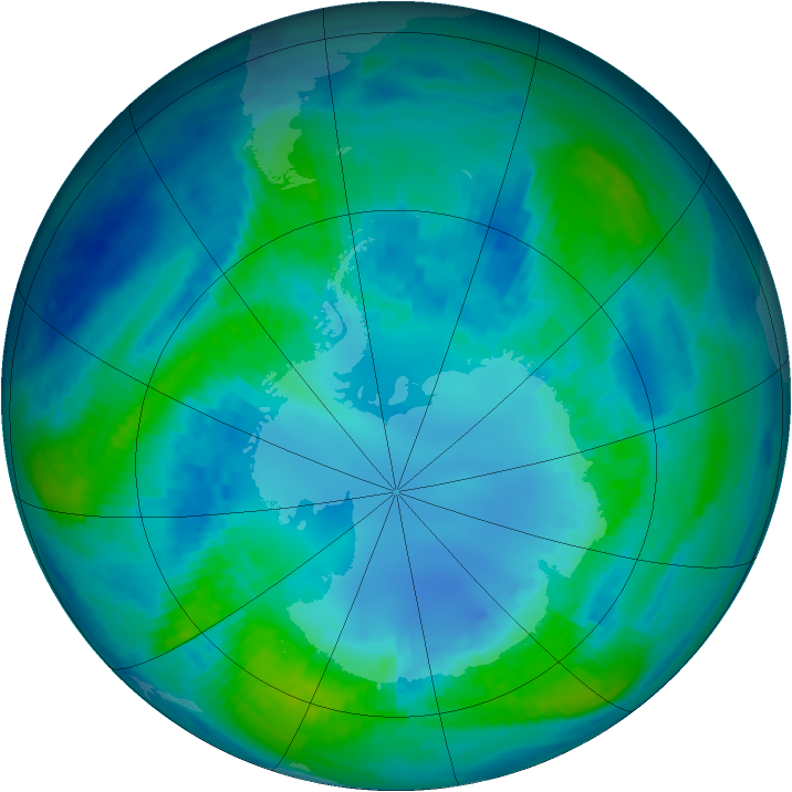 Antarctic ozone map for 20 April 2001